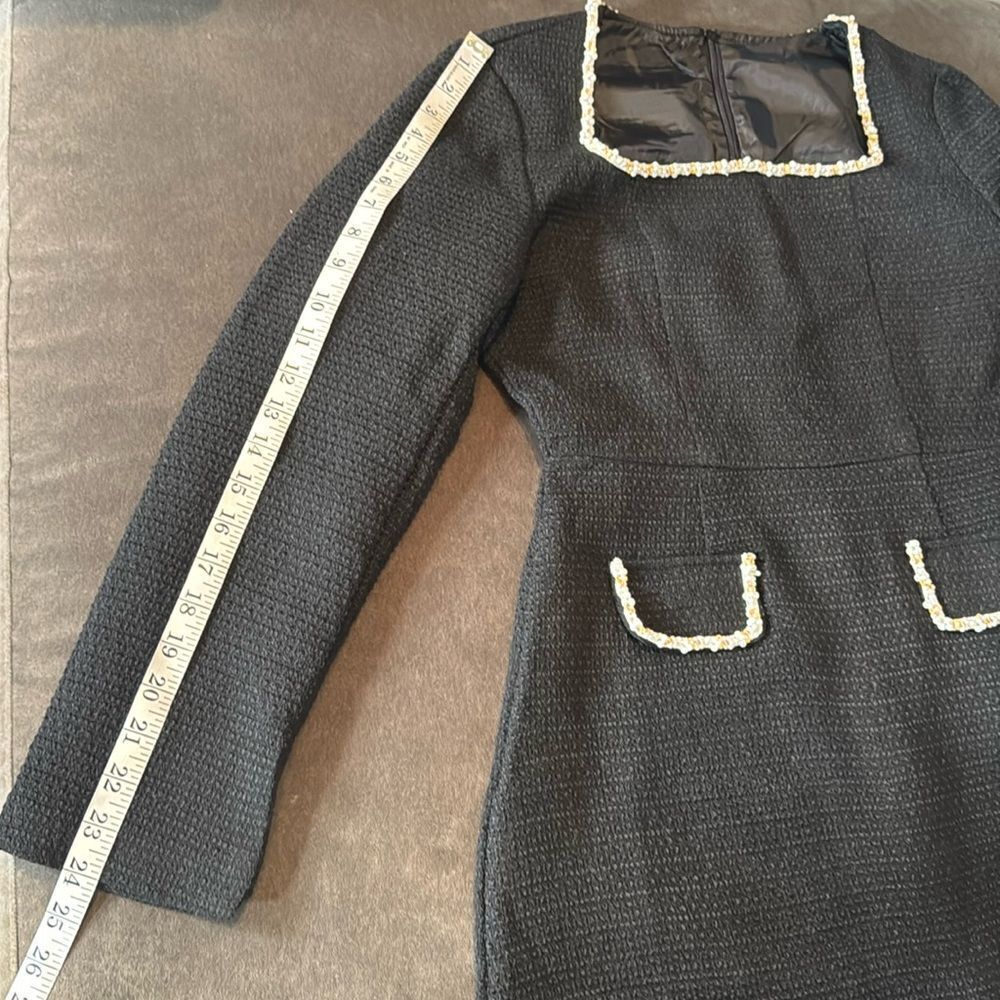 Women’s Short Black Dress Square Neck Faux Pearl-Like Trim **Tag L fits like M - Picture 13 of 16